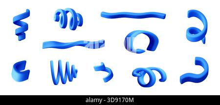 Set of blue 3d abstract confetti geometric shapes Stock Vector