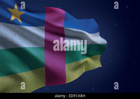 Central African Republic dotted LED-style flag waving against night sky with futuristic effect Stock Vector