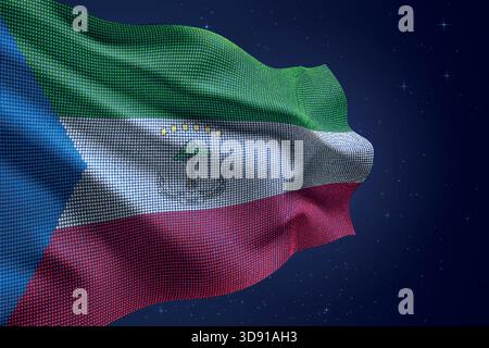 Equatorial Guinea dotted LED-style flag waving against night sky with futuristic effect Stock Vector
