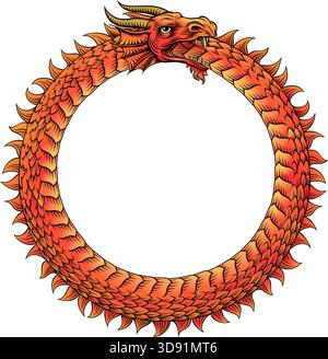 Ouroboros Circle Dragon Eating Circular Tail Stock Vector