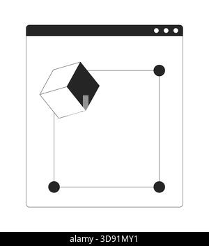 Geometric cube inside interface window with control nodes 2D line object Stock Vector