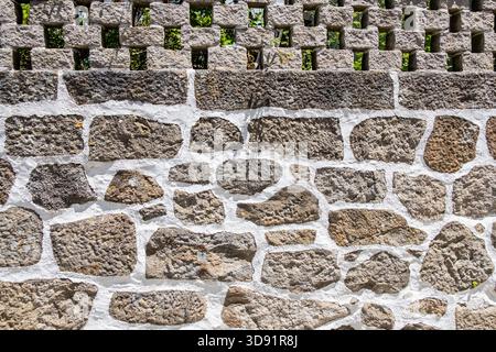 Ancient Building Exterior Facade Stone Lattice Pattern Top Stock Photo