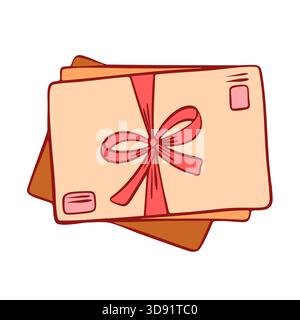 Stack of envelopes tied with a pink ribbon. Flat style letter illustration. Stock Vector