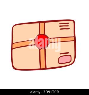 Envelope tied with yellow ribbons with a seal in the middle. Flat illustration. Stock Vector