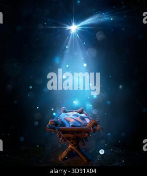 Nativity - Waiting Birth Of Jesus Christ With Manger In Cave With Holy ...