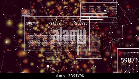 Displaying central translucent panel showing keyboard grid, numeric readouts on dark maroon field Stock Photo