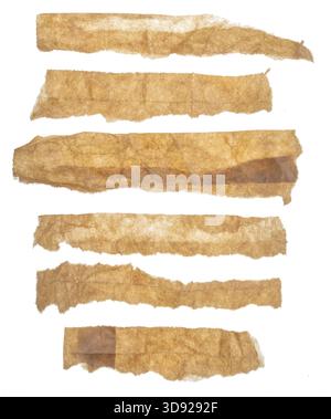 Wrinkled paper strips with torn edges on white background Stock Photo
