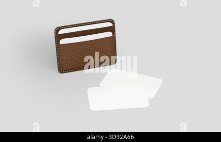 Brown leather card holder isolated mockup 3D rendering Stock Photo