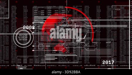Showing central red glass globe displaying overlay panels on control panel, with HUD 2008 Stock Photo
