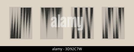 Set of grainy vertical textures with noise, halftone spray and distressed lines. Abstract grunge patterns for overlays, graphic design, retro posters Stock Vector