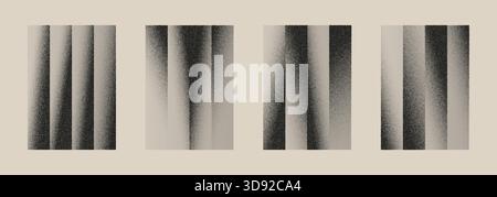 Set of grainy vertical textures with noise, halftone spray and grunge stripes. Abstract distressed patterns for overlays, posters, retro designs and Stock Vector