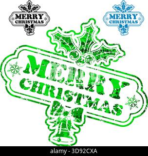 Christmas Stamp with Bell and Snowflake isolated on white, vector illustration Stock Vector