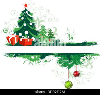 Grunge christmas frame with tree, element for design, vector illustration Stock Vector