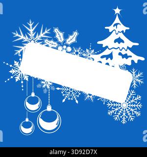 Merry Christmas and New Year Frame with snowflakes, baubles and Christmas tree. Vector illustration on transparent background Stock Vector