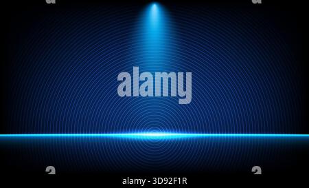 Glowing blue spotlight with concentric wave lines, creating a modern futuristic background for design and presentations Stock Vector