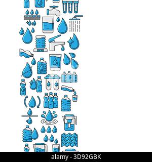 Water linear icons pattern. Aqua or liquid thin line illustration. Stock Vector