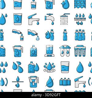 Water linear icons pattern. Aqua or liquid thin line illustration. Stock Vector