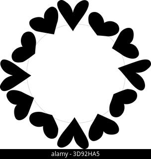 Black hearts Frame circle Valentine's Day. Vector graphic line black and white illustration. For poster, invitation, backdrop, ad, sale promotion, pri Stock Vector