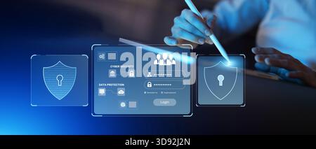 Cybersecurity and Data Protection Interface with Secure Access Login System. Stock Photo