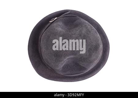Black rabbit fur hat isolated on white. Stock Photo