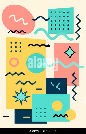 Geometric abstract background pattern in retro style with shapes and lines Stock Vector