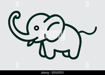 Cute elephant outline drawing isolated on white background vector image Stock Vector