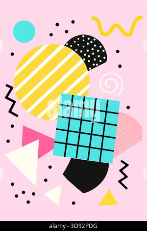 Abstract geometric shapes illustration with retro style and pastel colors Stock Vector