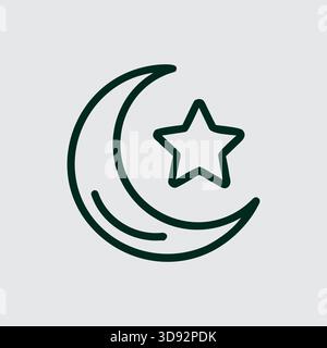 Crescent Moon and Star Simple Line Icon on Light Background Stock Vector