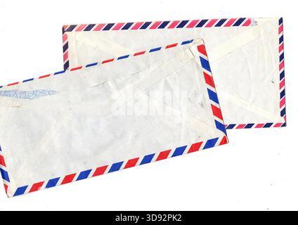 Vintage Air Mail envelopes on a white background. Stock Photo