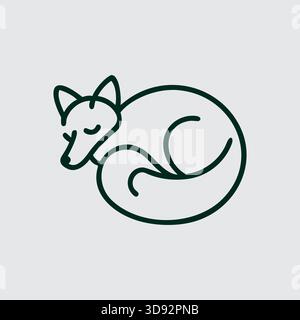 Sleeping fox line art illustration representing peace and simple design Stock Vector