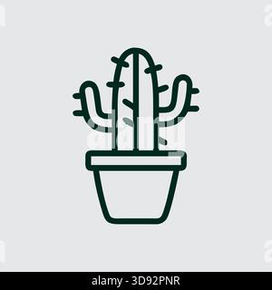 Minimalist cactus in a pot simple line art vector design Stock Vector