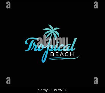 Tropical Beach Paradise Sun, Palm  Ocean Vibes  Summer Holiday Logo Stock Vector