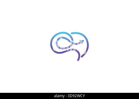Minimal Brain with Arrow Logo on White Background Stock Vector