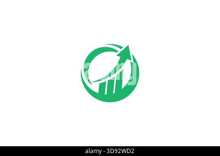 Green bar graph with upward arrow depicting growth and success Stock Vector