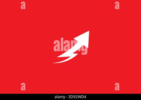Modern Minimal Thunder Arrow Symbol Logo Design on Red Background Stock Vector