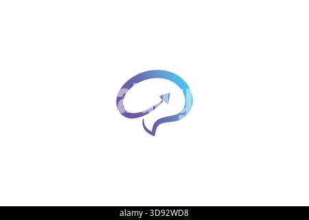 Minimal Brain with Arrow Logo on White Background Stock Vector