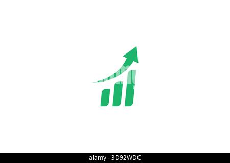 Green bar graph with upward arrow depicting growth and success Stock Vector