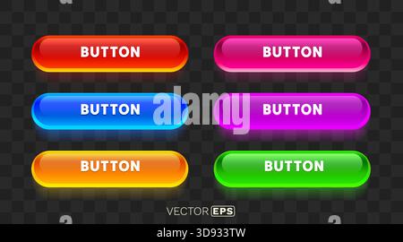 Set of colorful glossy buttons with glowing effect, perfect for modern UI design. Vector illustration Stock Vector