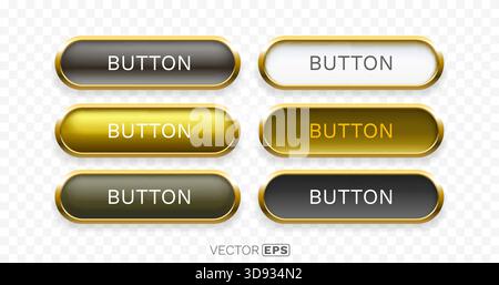 A set of elegant glossy golden web buttons for modern UI design. Perfect for application and website navigation. Vector illustration. Stock Vector