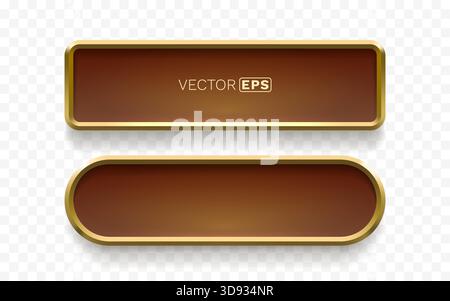 Elegant golden bordered brown button set with empty space for text or icons. Perfect for modern UI design, banners, or web elements. Vector illustration Stock Vector