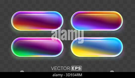 Vibrant Glossy Gradient Buttons. Modern UI elements with a glowing neon effect on a transparent background. Vector illustration. Stock Vector