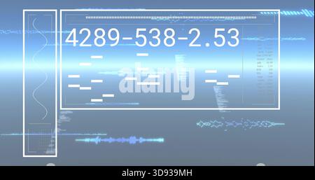Displaying translucent central data panel on pale blue gradient, showing numeric 4289-538-2 Stock Photo