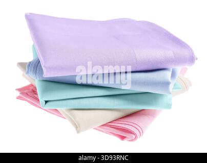 Stack of different stylish handkerchiefs isolated on white Stock Photo