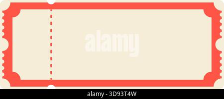 Blank red vintage ticket or coupon template mockup with perforated stub. Classic admit one carnival, raffle, cinema frame on beige. Editable vector il Stock Vector