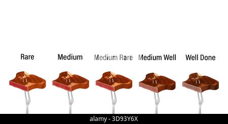Beef steak doneness chart showing various cooking levels Stock Vector