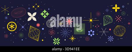 Vector abstract background with color extraordinary graphic elements of different shapes, Collection of various form, labels, stickers inspired by bru Stock Vector