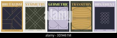Line ornament vintage color trendy poster, abstract geometric composition graphic in Y2K aesthetics, vector simple shapes print artwork modernism and Stock Vector