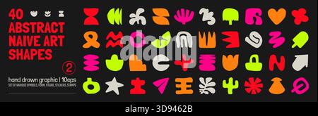 Collection of various hand drawn bizarre abstract geometric unusual shapes, forms in matisse art style, Childish freehand aesthetic, Vector naive dood Stock Vector