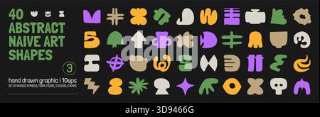 Collection of various hand drawn bizarre abstract geometric unusual shapes, forms in matisse art style, Childish freehand aesthetic, Vector naive dood Stock Vector