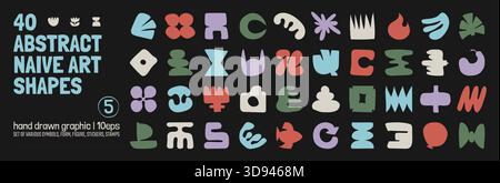 Collection of various hand drawn bizarre abstract geometric unusual shapes, forms in matisse art style, Childish freehand aesthetic, Vector naive dood Stock Vector